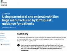Using Parenteral And Enteral Nutrition Bags Manufactured By Diffuplast  Guidance For Patients